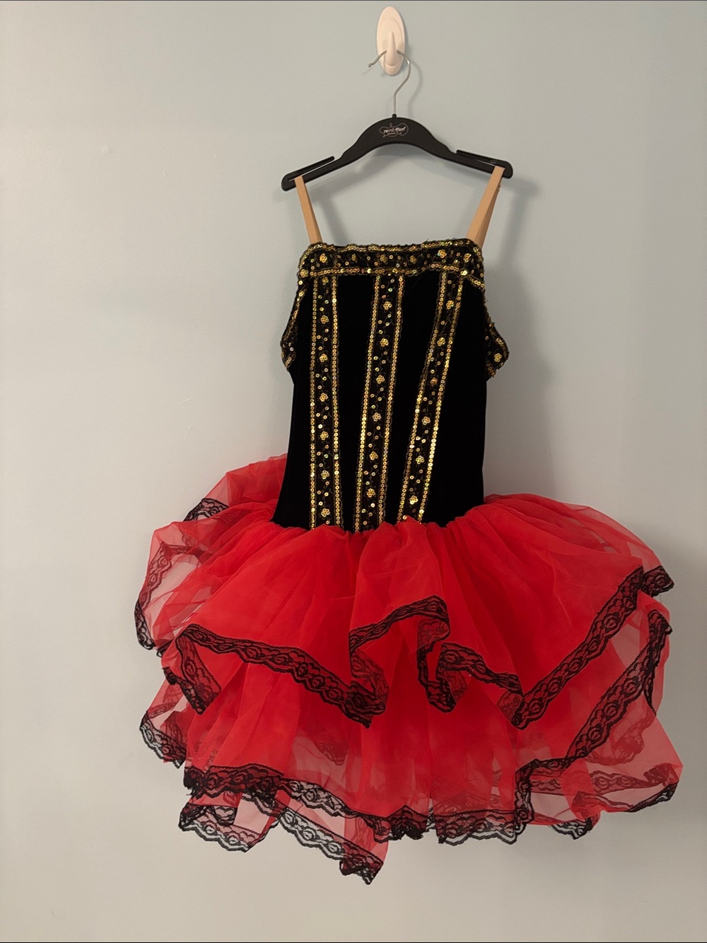 Revolution Black Velvet Bodice with Red Tulle Tiered Tutu